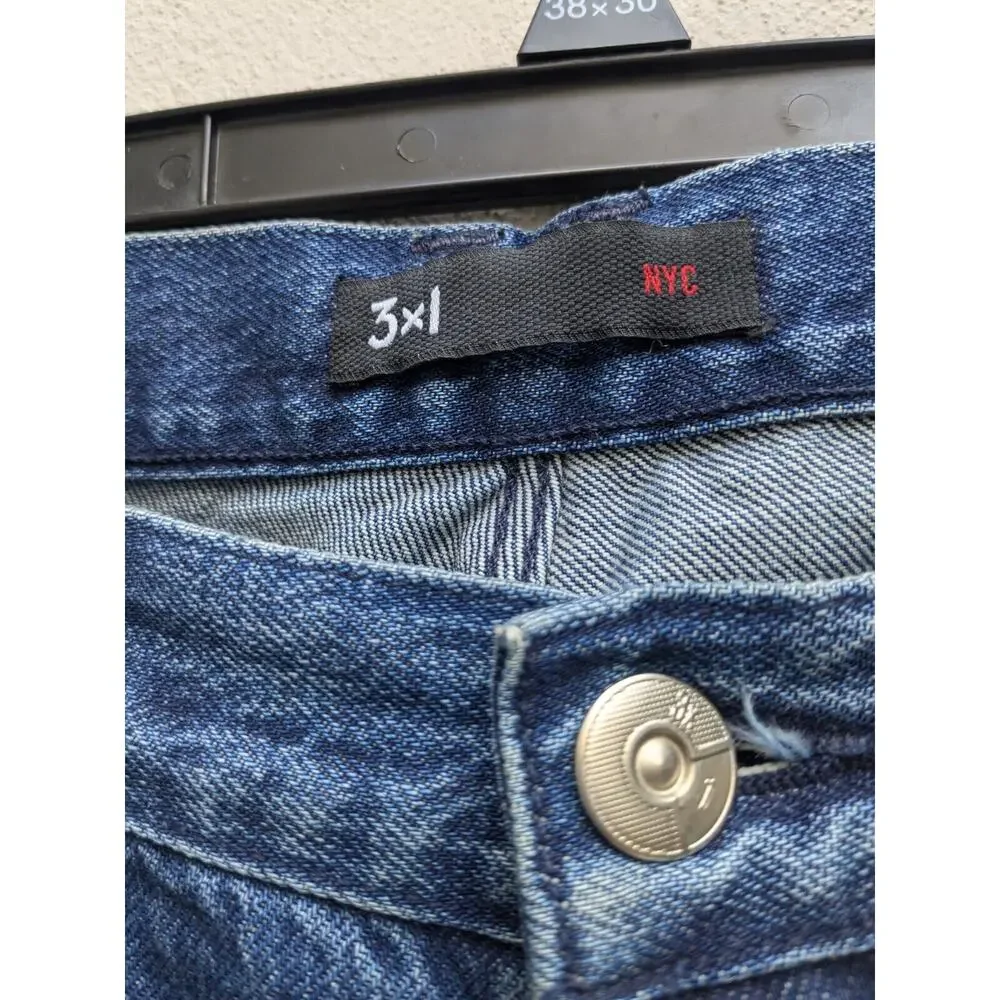 3x1 NYC Revolve Jeans Straight Fringe Frayed Hem Button Fly High Rise Denim S 31